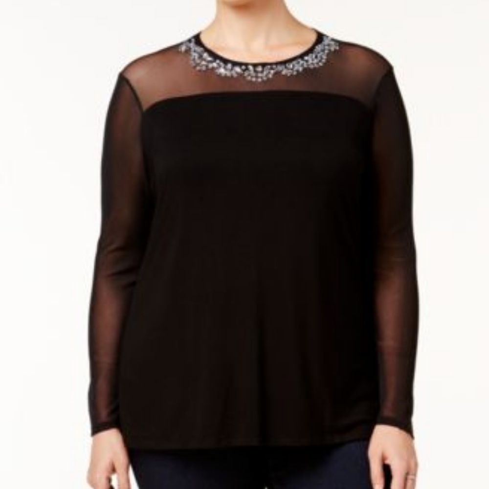 “Luxe” Sheer Mesh Tunic with Rhinestones — BLACK
